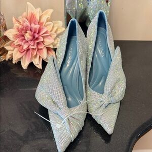 Azalea Wang Sparkling Blue Heels with Bow